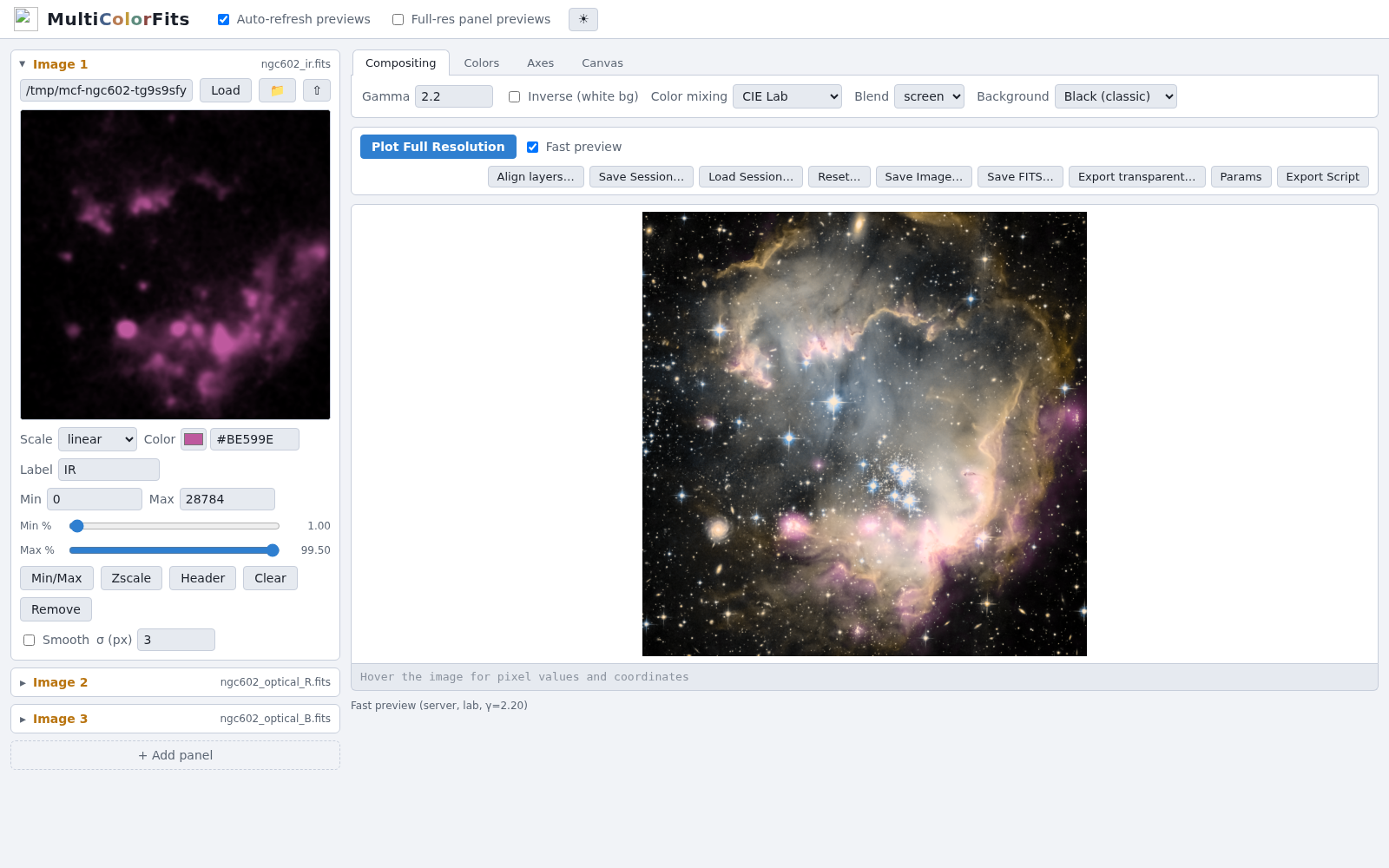Browser GUI — NGC 602 Lab/screen Fast preview (light theme)