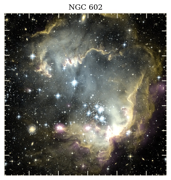 NGC 602 classic pipeline output — purple, orange, blue